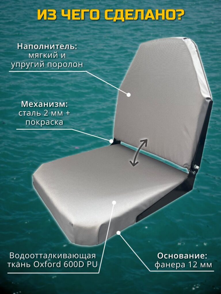 Кресло-в-лодку-ПВХ-с-поворотным-механизмом-Серое