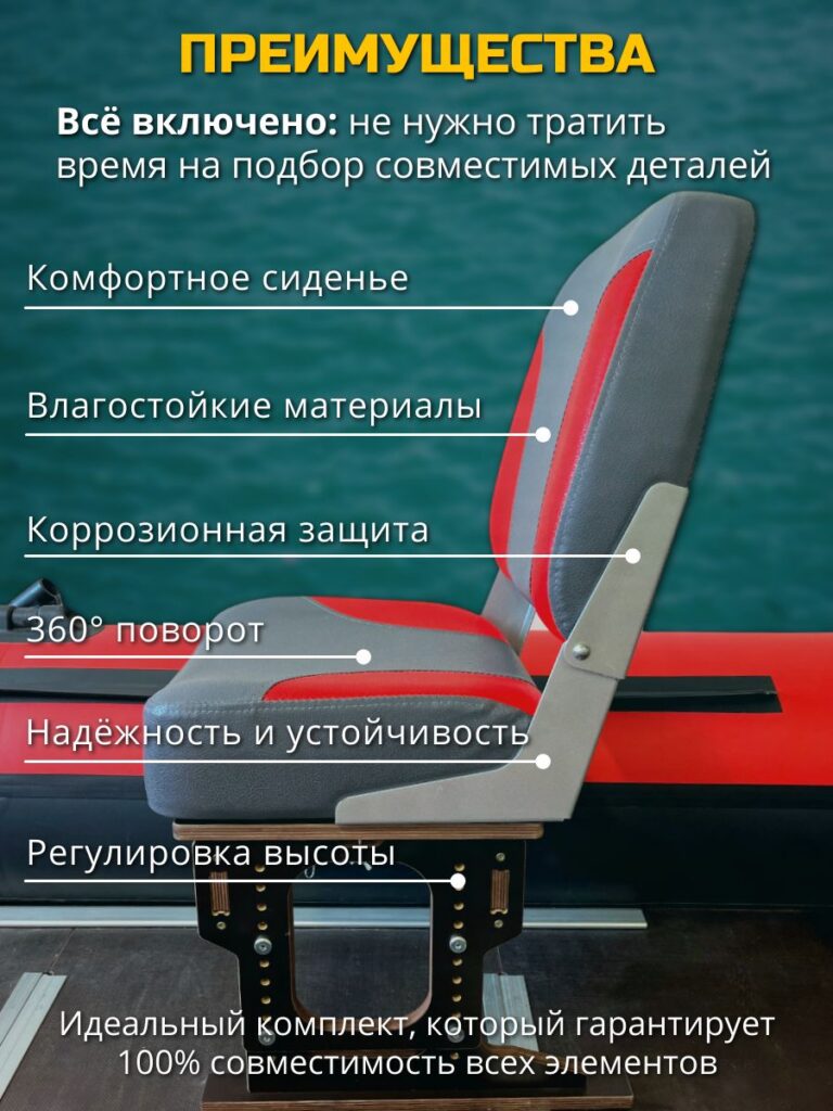 Полный-комплект-для-лодки-ПВХ-Кресло-серо-красное-в-лодку-пвх-комплект