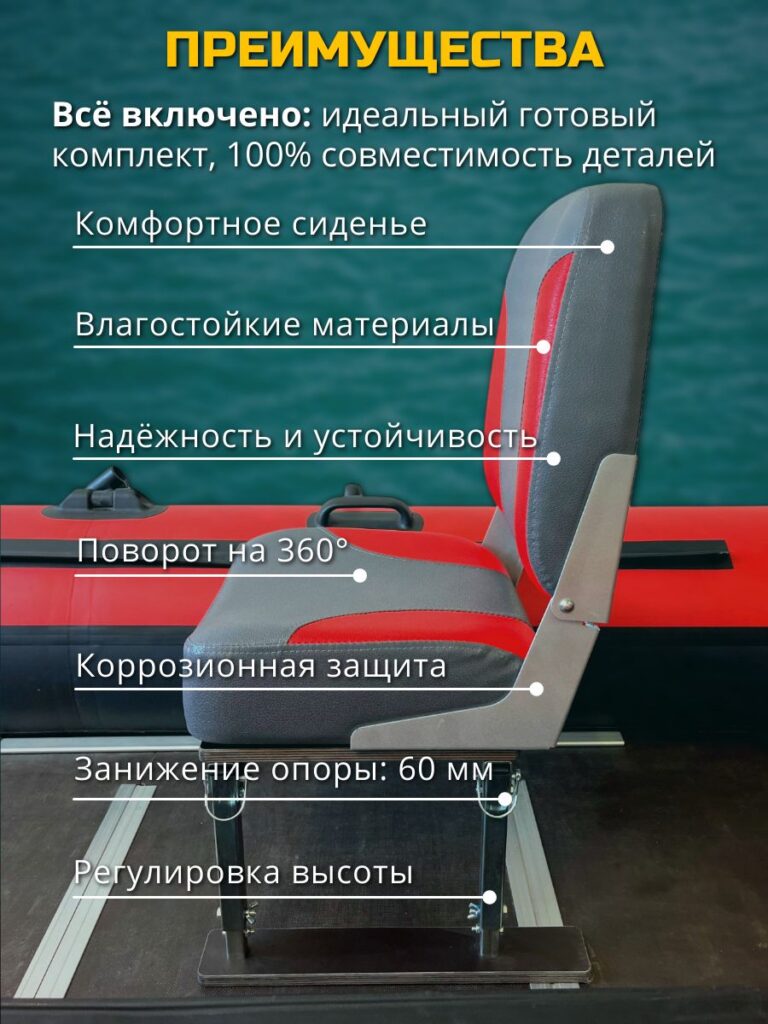 Кресло-поворотное-в-лодку-пвх-Полный-комплект-серо-красное