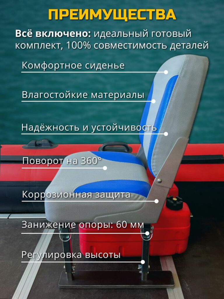 Кресло-поворотное-в-лодку-пвх-Полный-комплект-светло-серое-с-синим